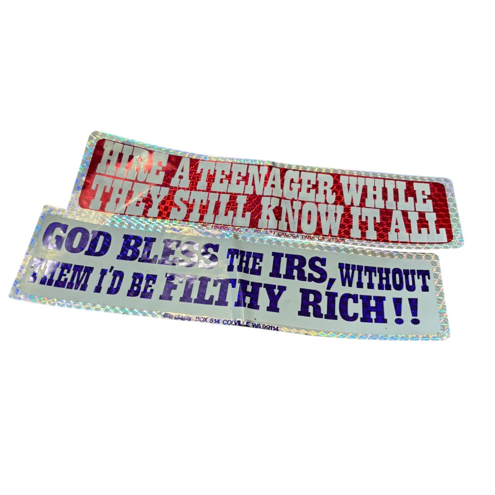Vintage 90s 'One Liners' Inc Prismatic Bumper Stickers Funny IRS Teenager Lot 2